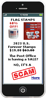 The number of counterfeit stamps being sold from online platforms has escalated. Scammers peddle fake stamps on social media marketplaces, e-commerce sites via third party vendors, and other websites. Counterfeit stamps are often sold in bulk quantities at a significant discountanywhere from 20 to 70 percent of their face value. Thats a tell-tale sign theyre bogus.